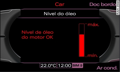 Ecrã: indicador do nível do óleo